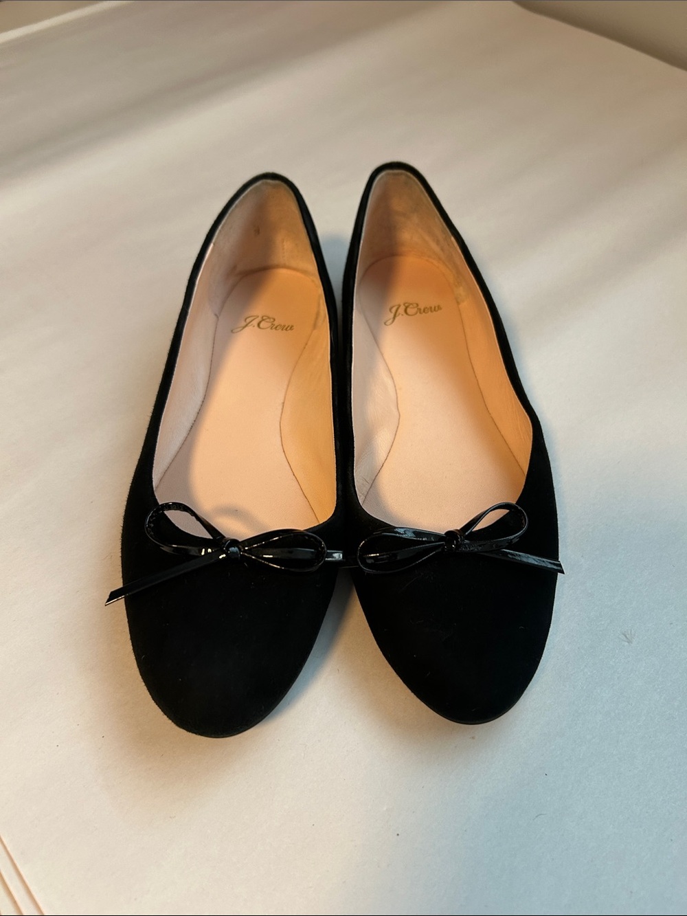J. Crew Black Suede Leather Bow Ballet Flats